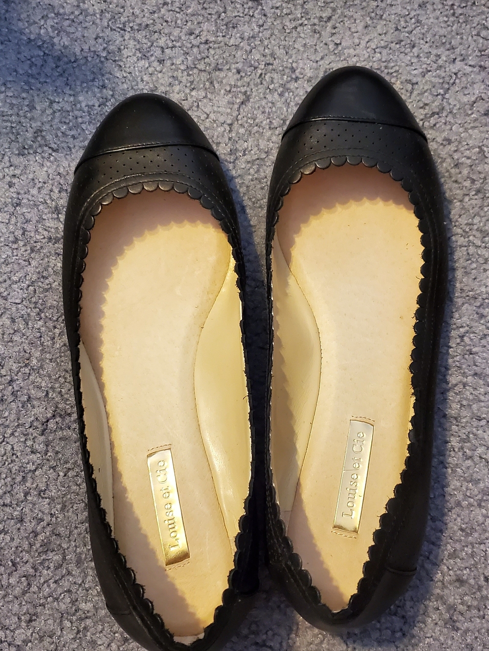 Louise et Cie Black Scalloped Leather Ballet Flats New Size 8m